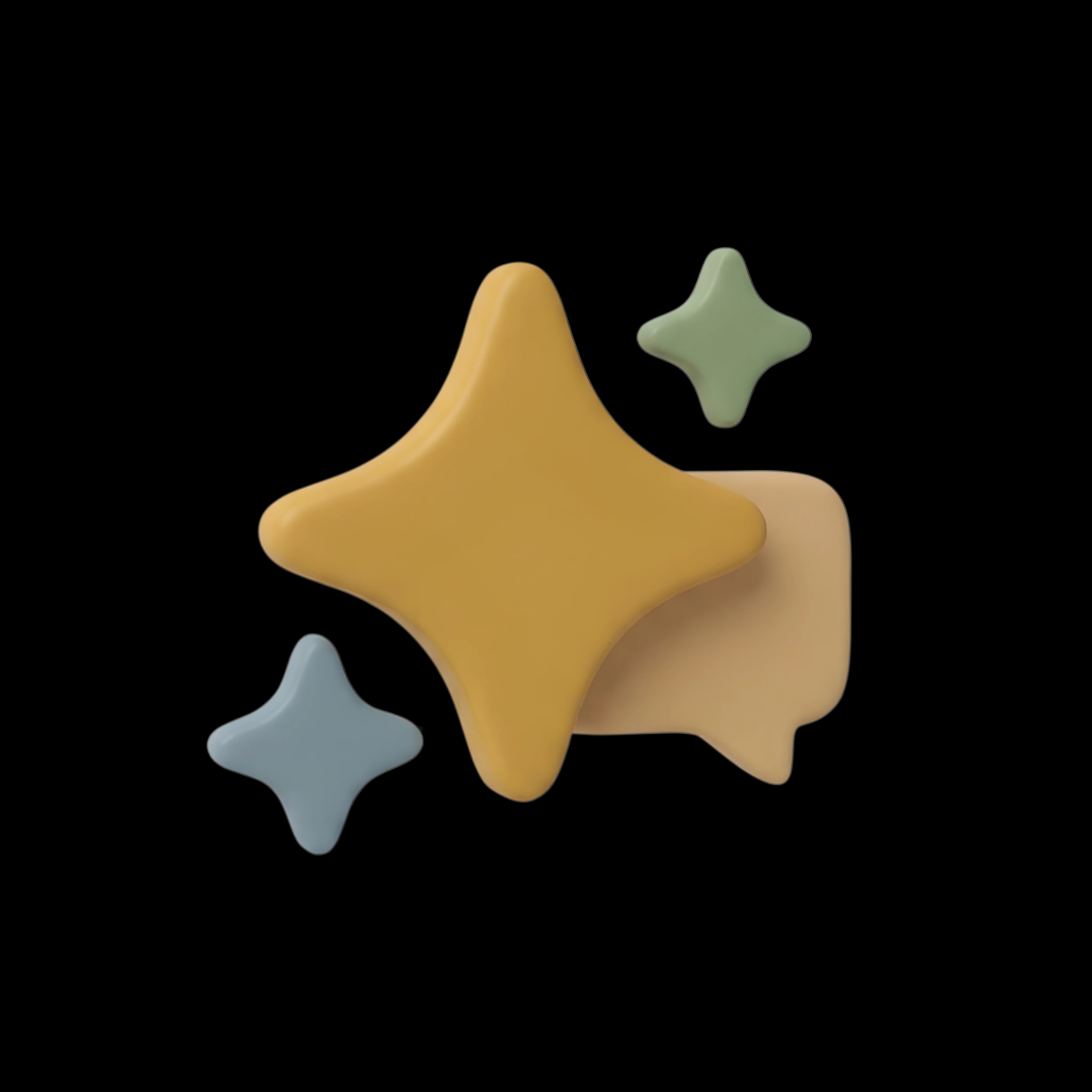 Three-dimensional illustration of a sparkle and a speech bubble, standing for advanced AI features. Generated by AI.